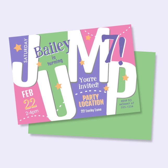 Convite Jump Party Cute Girls Pastel Primavera Aniversário (Criador carregado)