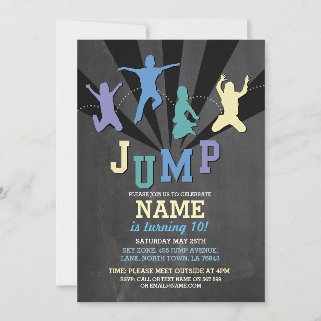 Convite Jump Trampoline Festa de aniversário Blue Boys Con (Frente)