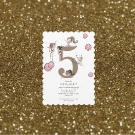 Convite Jump & Tumble Gymnastics White 5th Birthday Party