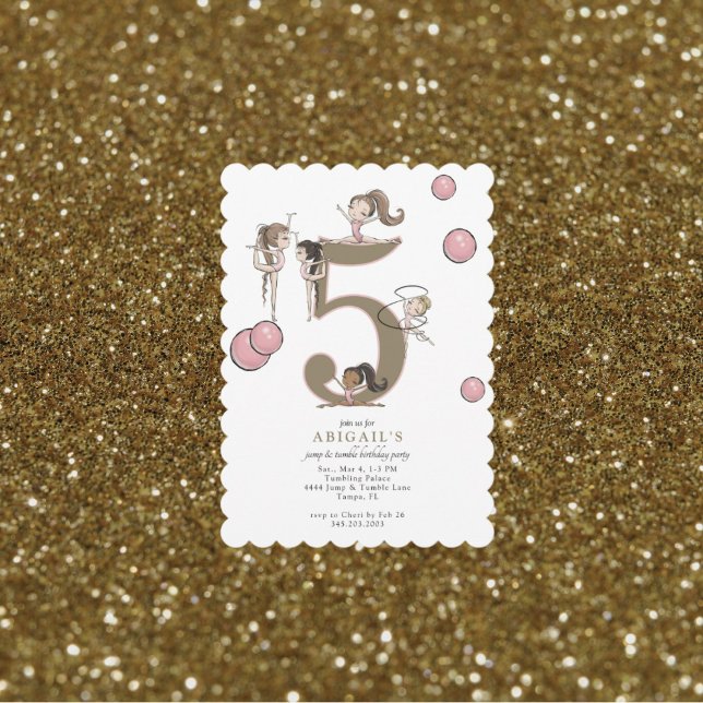 Convite Jump & Tumble Gymnastics White 5th Birthday Party (Criador carregado)