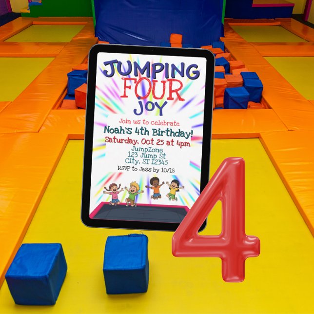 Convite Jumping FOUR Joy, Trampoline 4th Birthday  (Criador carregado)
