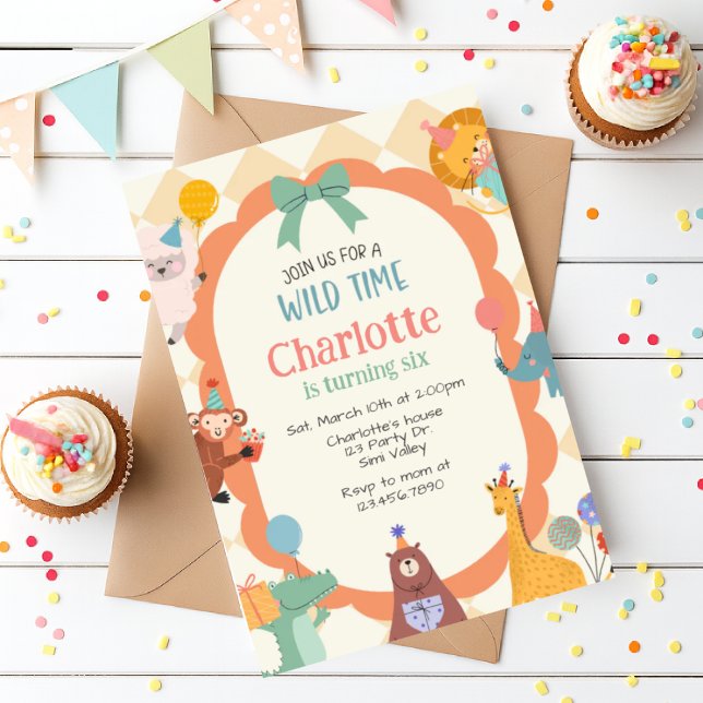 Convite Jungle Animal Birthday Invite | Cute Safari Animal (Criador carregado)