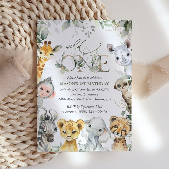 Convite Jungle Animals, Safari, Wild One, First Birthday (Criador carregado)