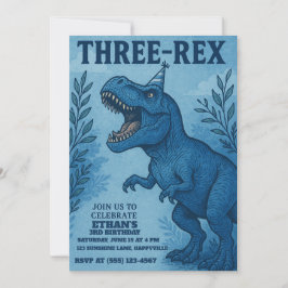Convite Jungle Dinosaur Três-Rrex Aniversário