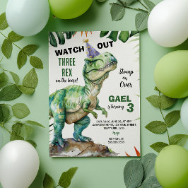 Convite Jungle Dinosaur Três-Rrex Aniversário