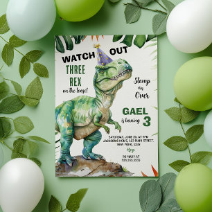 Convite Jungle Dinosaur Três-Rrex Aniversário