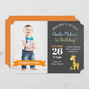 Convite Jungle Giraffe Chalkboard Birthday Mort Cut Invite