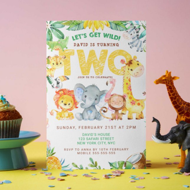 Convite Jungle Safari 2º Aniversário do Menino Festa Zooló (2nd birthday party jungle safari animals zoo themed two wild party animals invitation template cute)