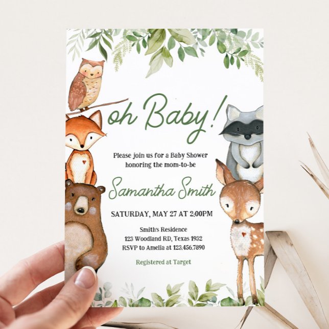 Convite Jungle Safari Animals Baby Shower (Safari Jungle Animals Baby Shower Invitation)