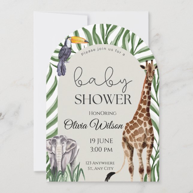 Convite Jungle Safari Animals Baby Shower Invitation  (Frente)