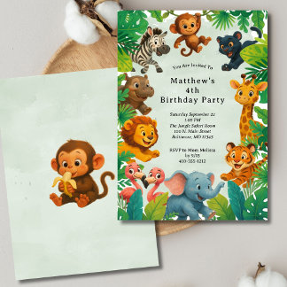 Convite Jungle Safari Animals Boys Kids Toddler Birthday 