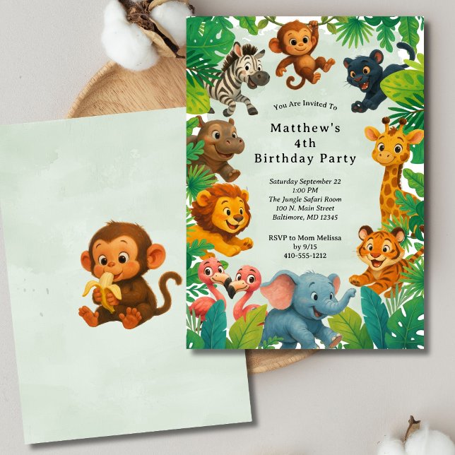 Convite Jungle Safari Animals Boys Kids Toddler Birthday  (Jungle Safari Animals Boys Birthday invitation. Printed or Digital Download)