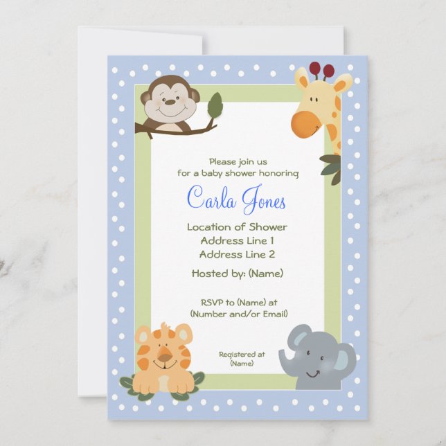 Convite Jungle Safari Baby Shower Invés 5 x 7 tamanhos (Frente)