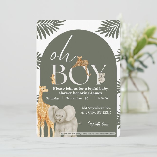 Convite Jungle Safari Baby Shower Invitation (Em pé/Frente)