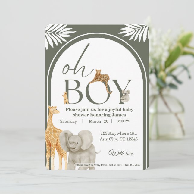 Convite Jungle Safari Baby Shower Invitation (Em pé/Frente)