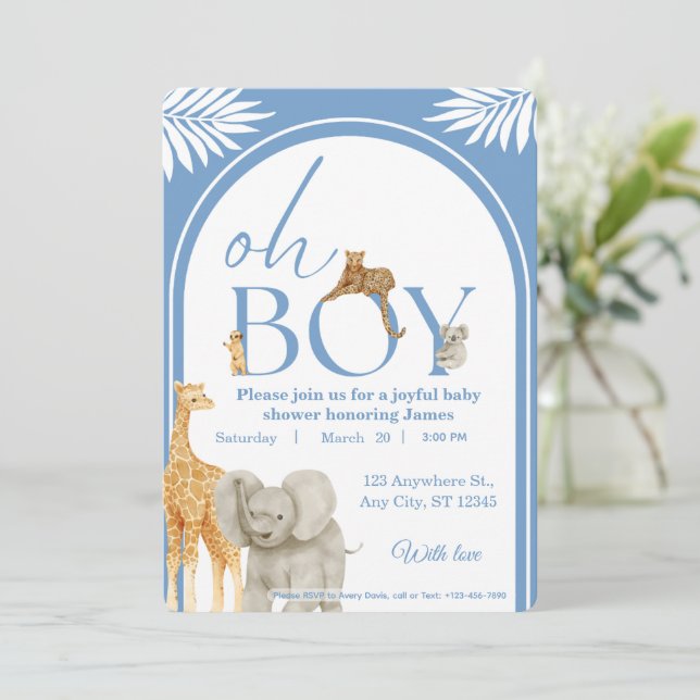 Convite Jungle Safari Baby Shower Invitation (Em pé/Frente)