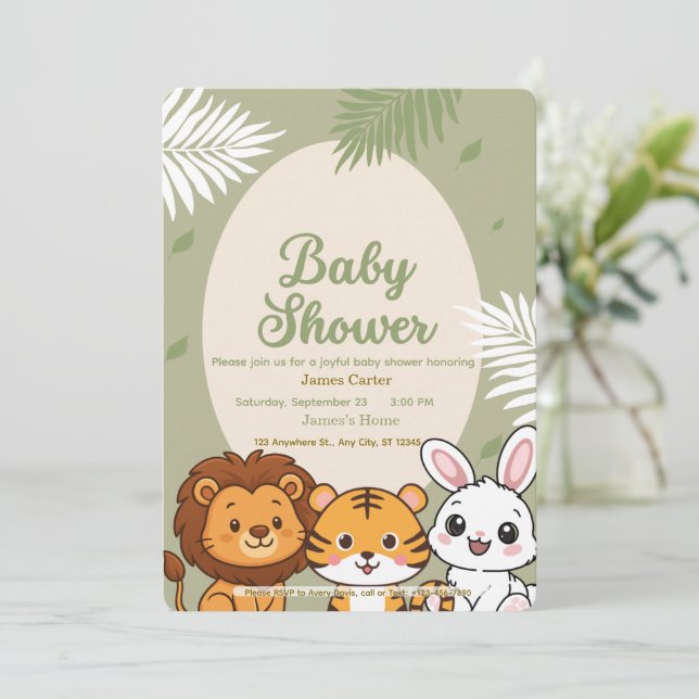 Convite Jungle Safari Baby Shower Invitation (Em pé/Frente)