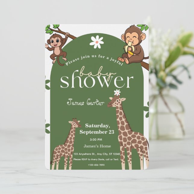 Convite Jungle Safari Baby Shower Invitation (Em pé/Frente)