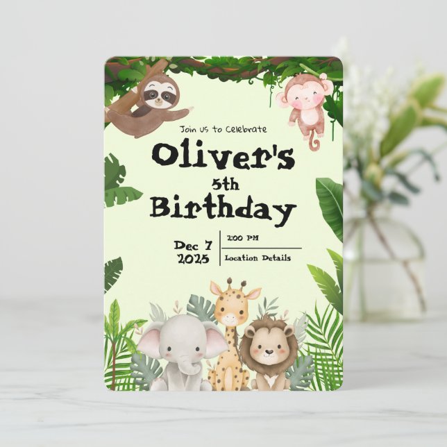 Convite Jungle Safari Birthday Invitation (Em pé/Frente)