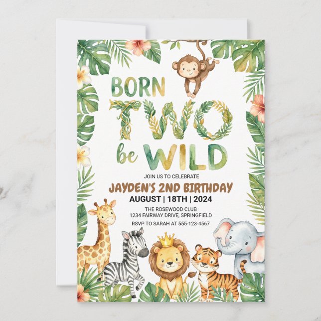 Convite Jungle Safari Born Two Be Wild Birthday Invitation (Frente)