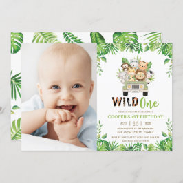 Convite Jungle Safari Car Greenery Aniversário Selvagem Um