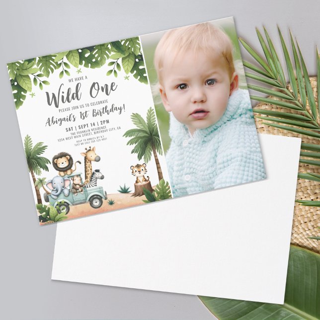 Convite Jungle Safari Foto Wild One Party (Jungle Safari Photo Wild One 1st Birthday Party Invitation)