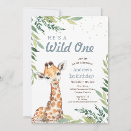 Convite Jungle Safari Giraffe Wild One Party