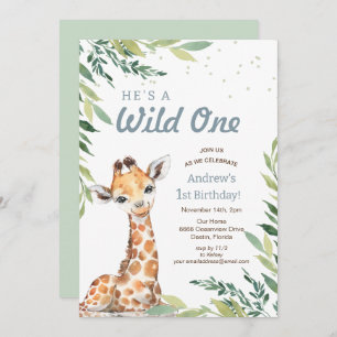 Convite Jungle Safari Giraffe Wild One Party