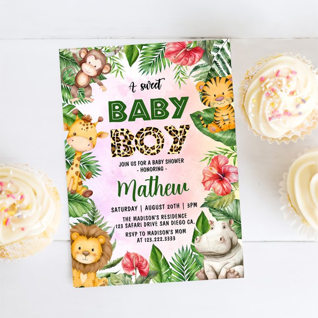 Convite Jungle Safari Um Chá de fraldas De Bebê Doce (Criador carregado)