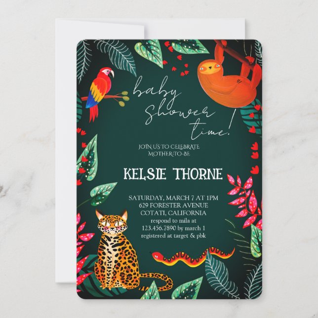 Convite Jungle Wildlife Baby Shower (Frente)