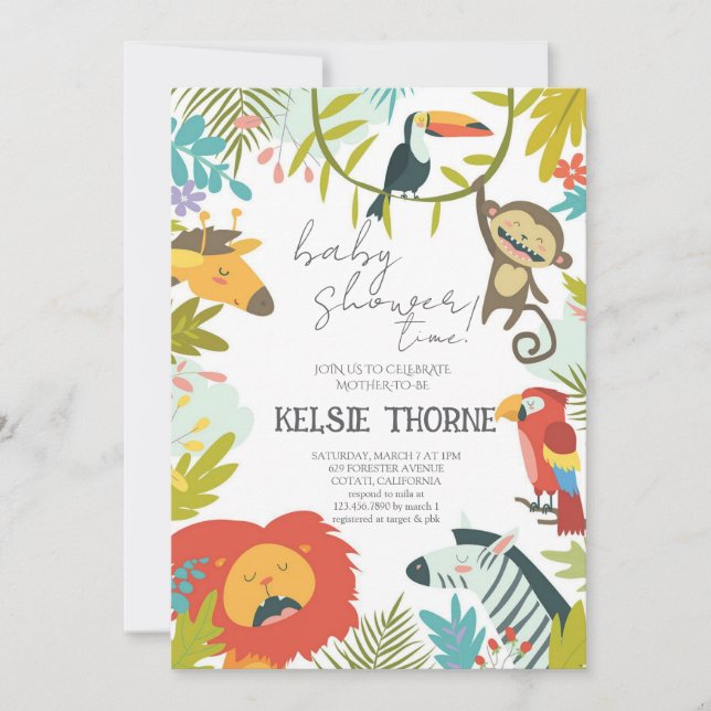 Convite Jungle Wildlife Baby Shower (Frente)