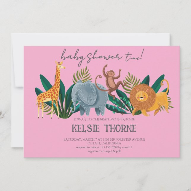 Convite Jungle Wildlife Baby Shower (Frente)