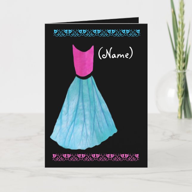 Convite Junior Bridesmaid Invitation PINK & BLUE Gown (Frente)