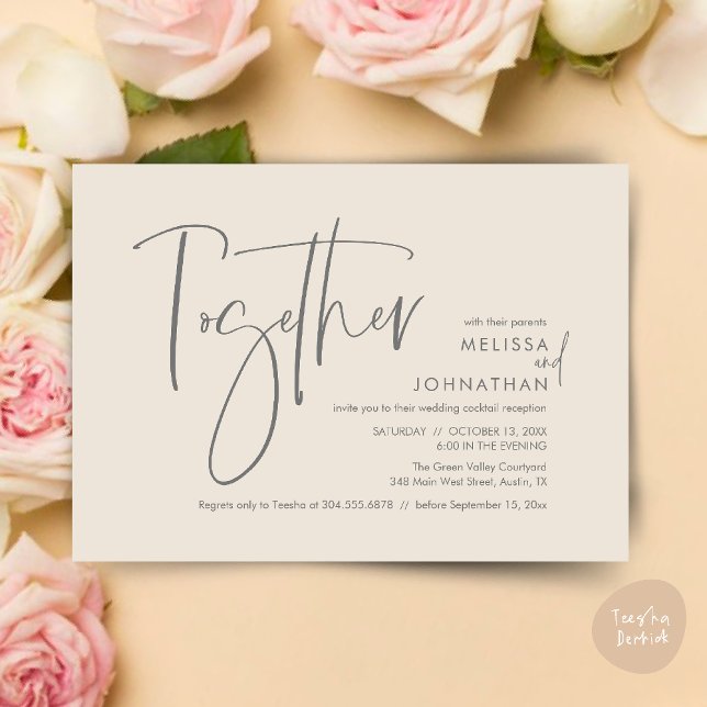 Convite Juntamente com seus pais, Recepção de Casamento (Together with their parents, Wedding Reception Invitation Card PDF Modern clean Cream Grey)