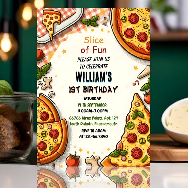Convite Junte-se à comida garota pizza adolescente primeir (Criador carregado)