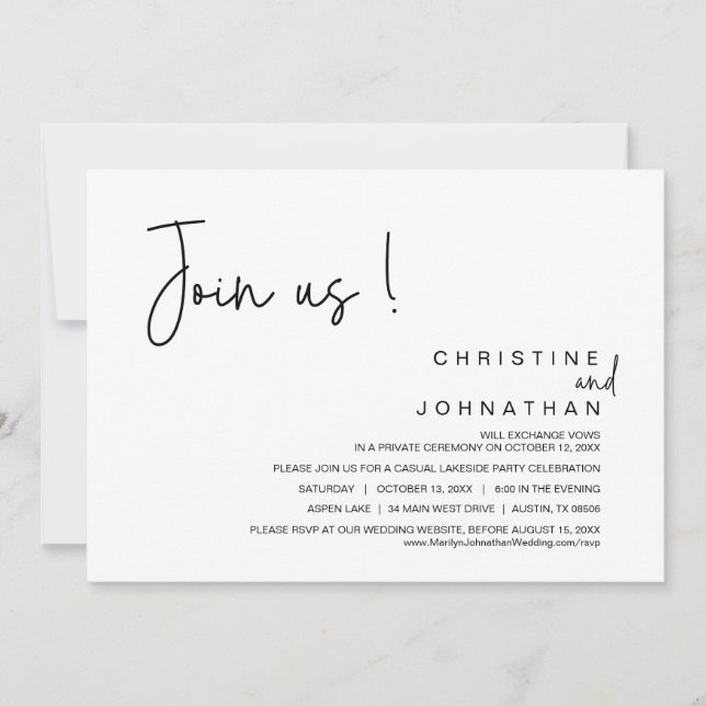 Convite Junte-Se A Nós, Janto De Elopemento De Casamento,  (Frente)