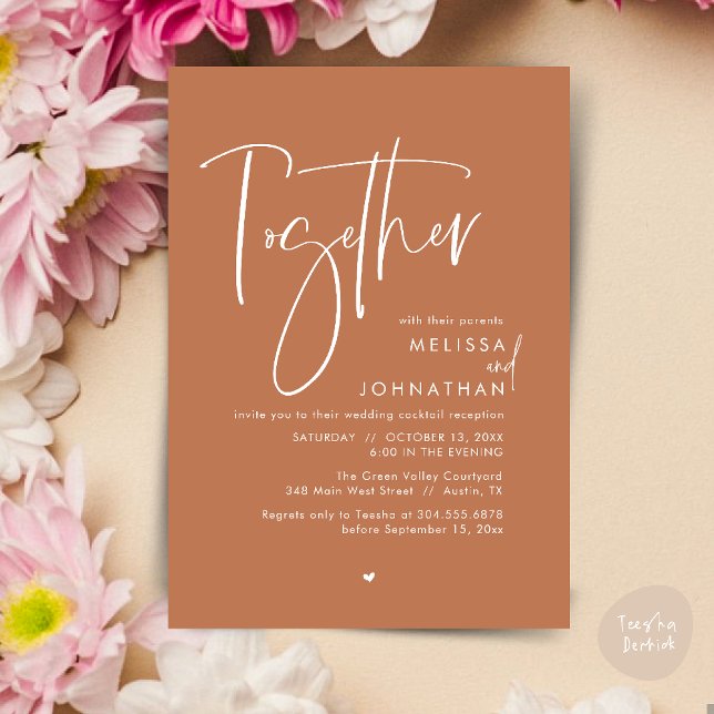 Convite Junto com seus pais, Recepção de casamento (Together with their parents, Wedding Reception Invitation Card PDF Modern clean Copper Brown)