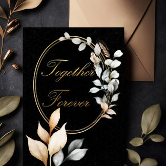 Convite Juntos Para Sempre Elegante Casamento Preto e Dour
