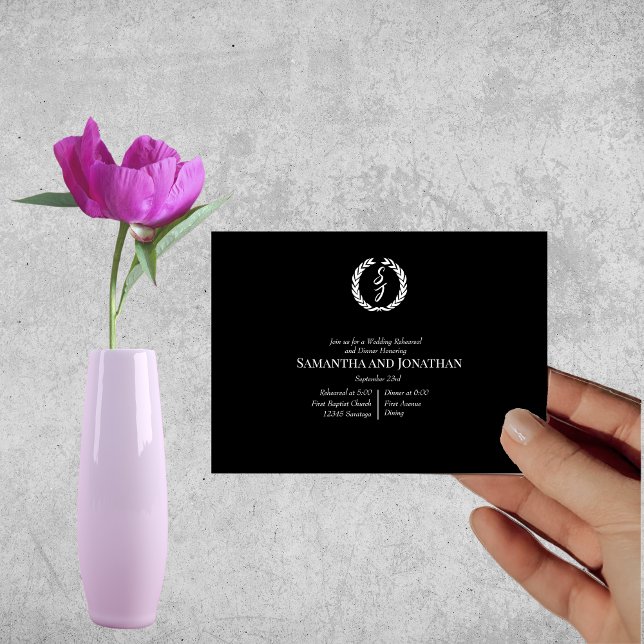 Convite Juramento do Monograma Branco no Ensaio de Casamen (Criador carregado)