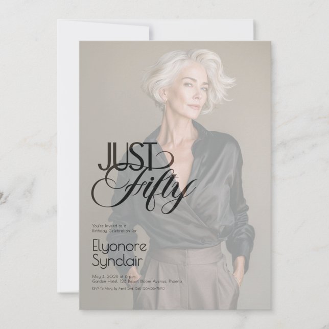 Convite Just Fifty Photo 50th Birthday Party (Frente)