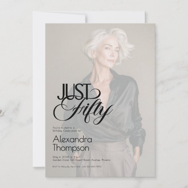 Convite Just Fifty Photo 50th Birthday Party (Frente)