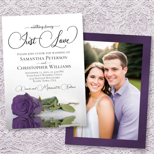 Convite Just Love Elegant Amethyst Rose Wedding Photo Back (Front/Back)