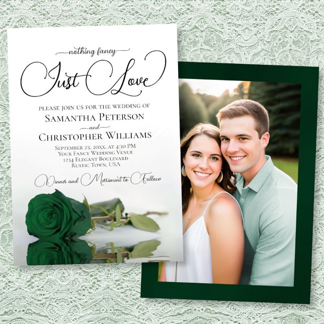 Convite Just Love Emerald Green Rose Photo on Back Wedding (Front/Back)