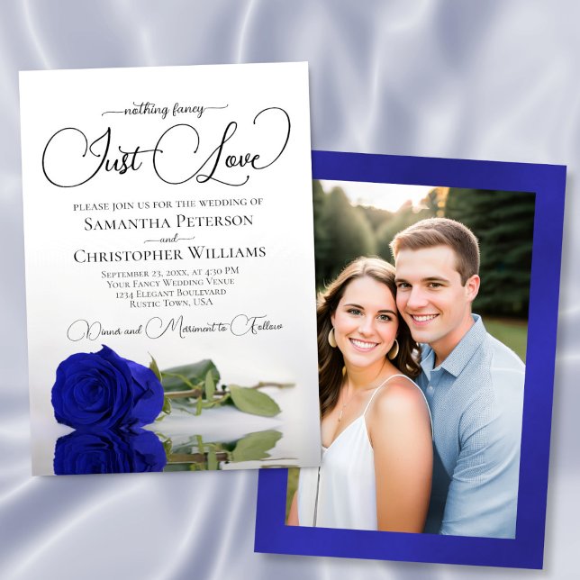 Convite Just Love Royal Blue Rose Wedding Photo Back (Criador carregado)