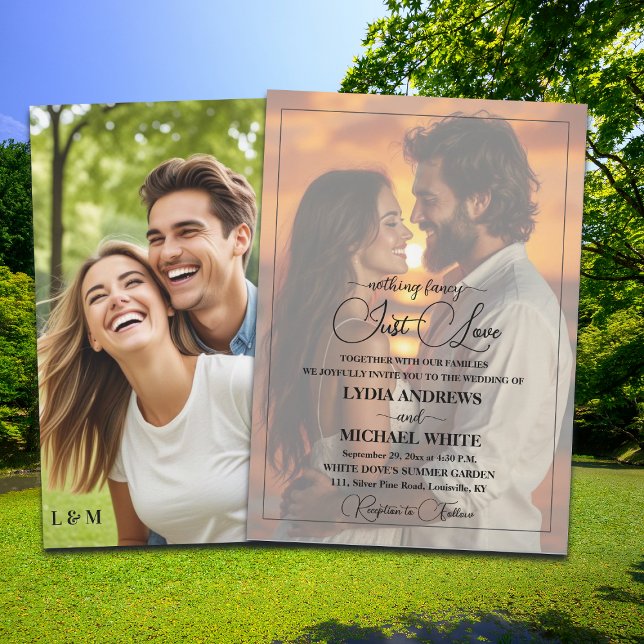 Convite Just Love Text Overlay Photo Wedding  (Criador carregado)