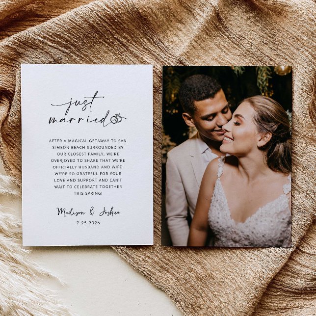 Convite Just Married Wedding Announcement | Photo Template (Criador carregado)