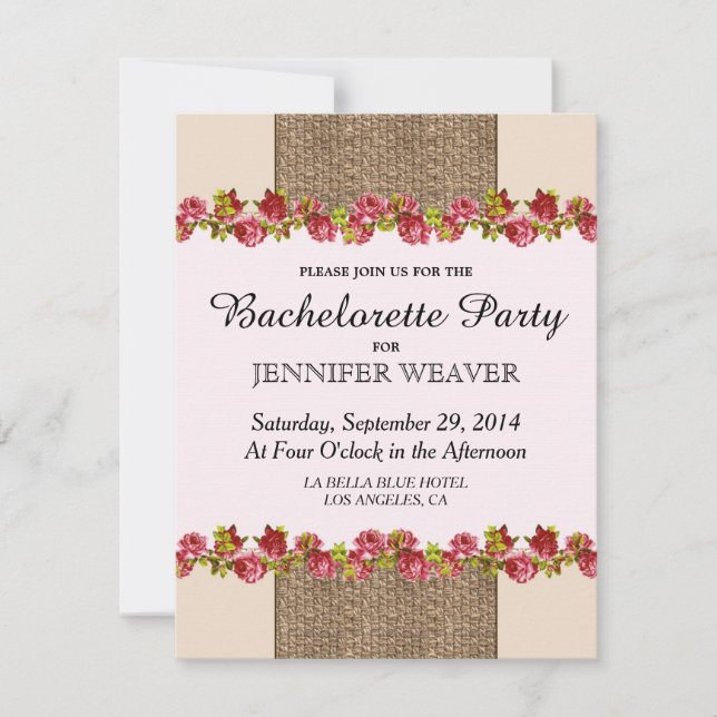 Convite Juta Elegante, Rosas e Cream Design (Frente)