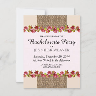 Convite Juta Elegante, Rosas e Cream Design