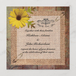 Convite Jute Burlap sobre Casamento Russo de Madeira