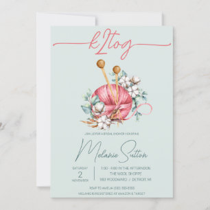 Convite k2tog, Chá de panela de tricô de algodão azul e ro